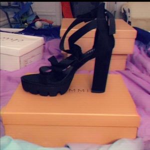 JAYLEE BLACK LYCRA STRAPPY BUCKLE PLATFORM HEELS